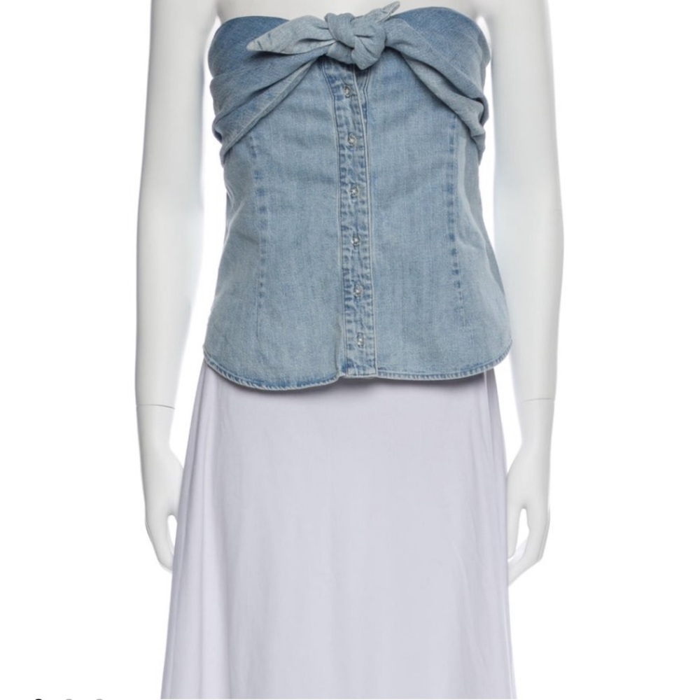 RtA Light Blue Strapless Corset Denim Top